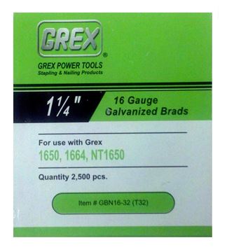 Picture of GREX Galvanized Brad Nails for 16 Gauge (1-1/4" Length)
